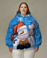Plus Size Christmas Snow Land Snowman Print Casual Long Sleeve Sweatshirt